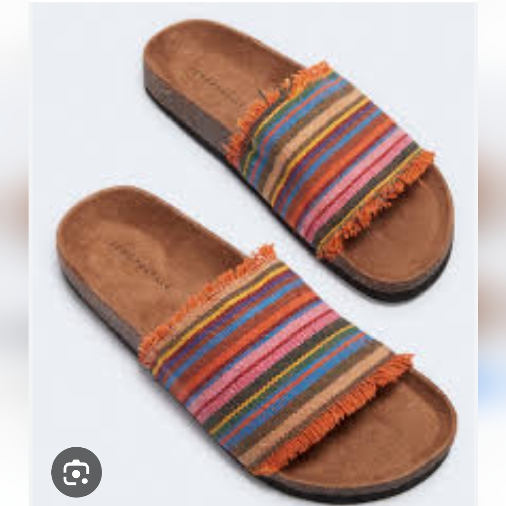 Aeropostale Colorful Slide Sandals Size 6 Cork Boho Hippie Festival Fringe